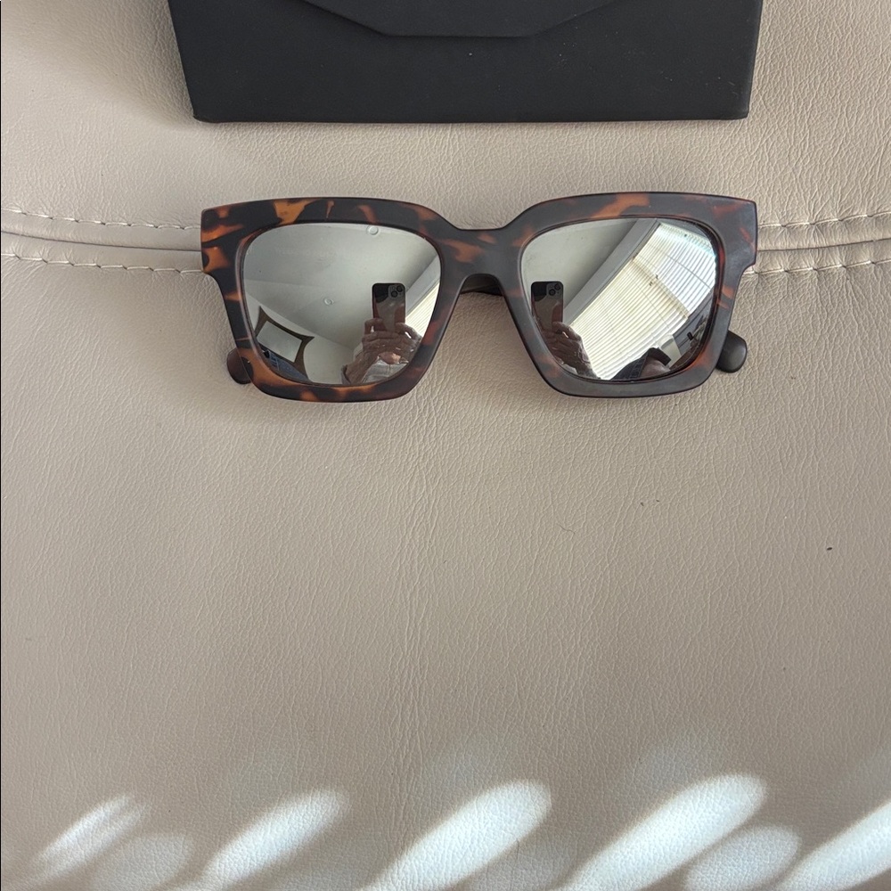 Le Specs Tortoiseshell Rectangular Sunglasses with Silver Mirrors